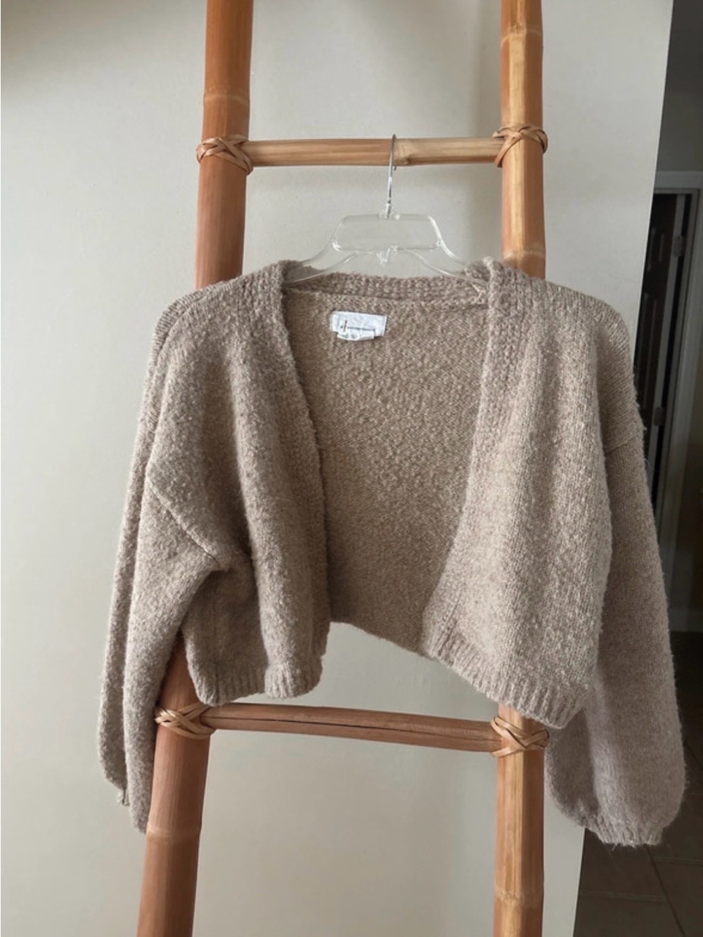 Anthropologie Cozy Cropped Open Cardigan Sweater - Taupe